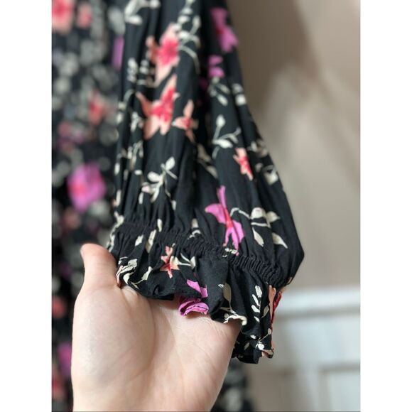 NWOT Free People Lighten Up Black & Pink Floral Tea Combo Mini Dress Women's L - Picture 3 of 14